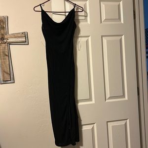 Black sheer scoop neck midi dress